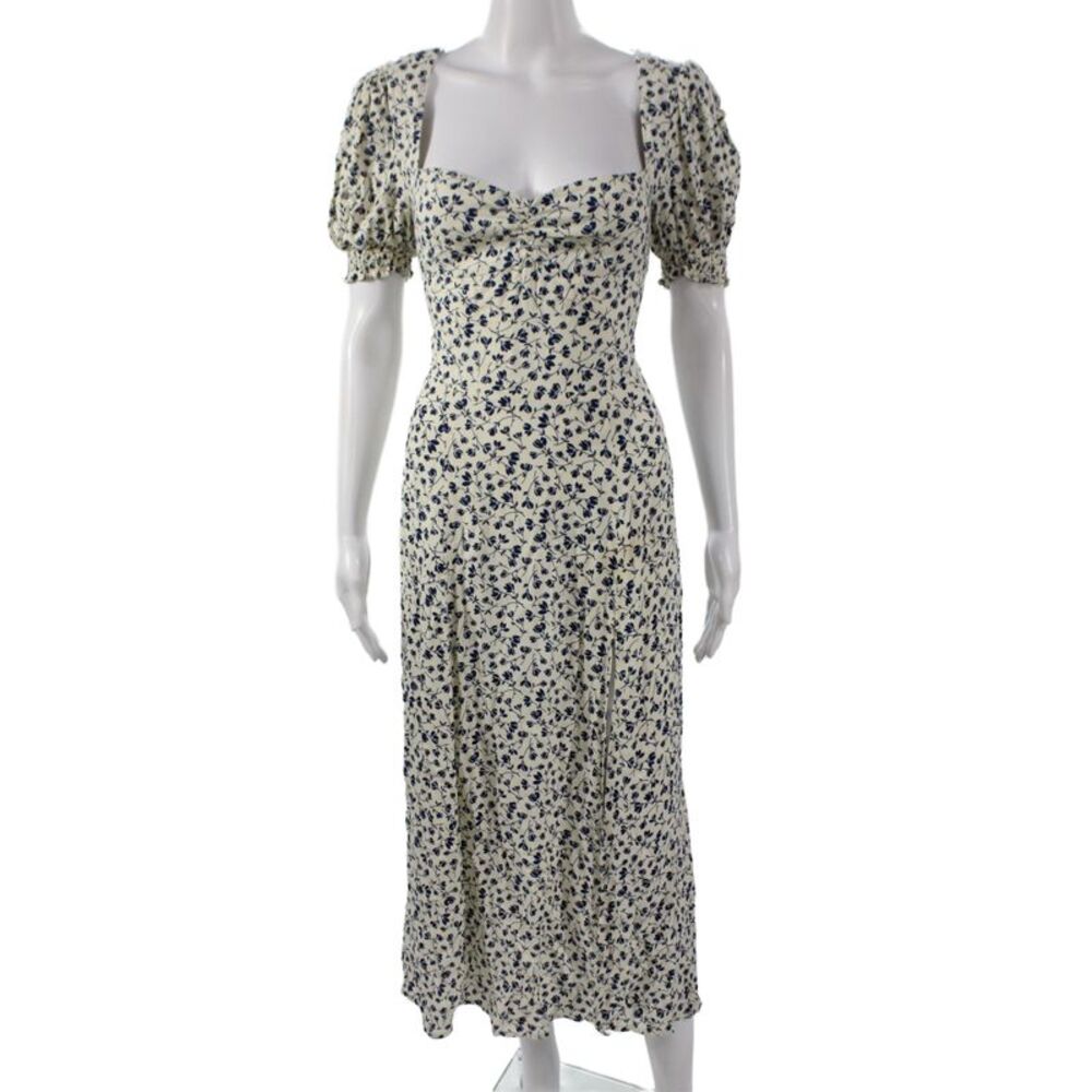 Reformation Women White Sundress Square Neck Short Sleeve Mid-Calf Floral Size 6